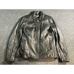 Power Trip Street Unit Leather Motorcycle Jacket Mens Medium Black Flame Lined